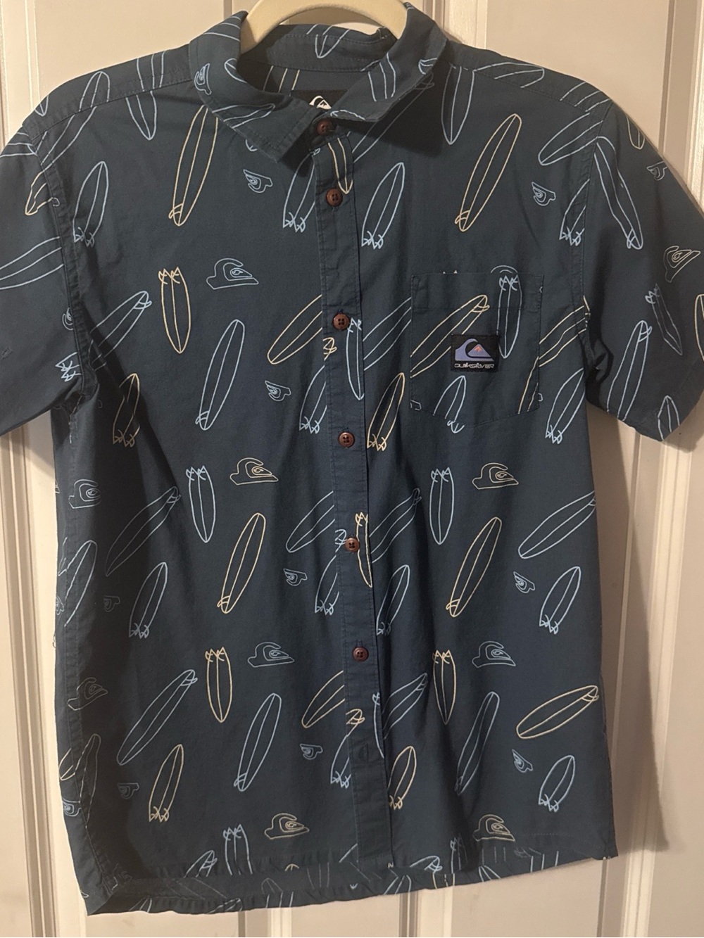 Quiksilver Youth Short-Sleeve Surf Print Button-Up Shirt - Slate Blue